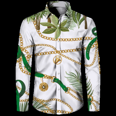 Luksuzne muške košulje, modni pozlaćeni lanac, 3D printane majice dugih rukava, košulja s otvorenim ovratnikom i kopčanjem, bluze za klubske zabave