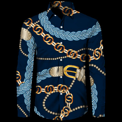 Luksuzne muške košulje, modni pozlaćeni lanac, 3D printane majice dugih rukava, košulja s otvorenim ovratnikom i kopčanjem, bluze za klubske zabave