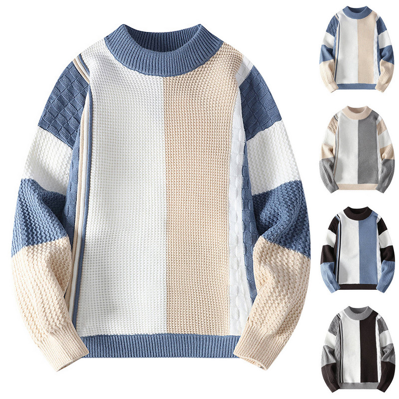 Meeste Mood Triibuline Pullover Kampsun Kootud Pehme Talve Kaabel Koo Soe värvi Joped Tänavarõivad Kapuutsiga jope