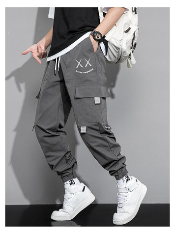 Νέο Streetwear Hip Hop Joggers Ανδρικά γράμματα Κορδέλες Cargo Παντελόνι Τσέπες Track Tactical Casual Αντρικό Παντελόνι Φούτερ X9