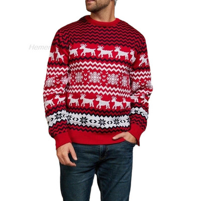 Ανδρικά πλεκτά πουλόβερ Loose Fit Snowflake Elk Pattern Πλεκτό Κορυφαίο πουλόβερ Χριστουγεννιάτικο στυλ Casual Crew λαιμόκοψη στολή διακοπών