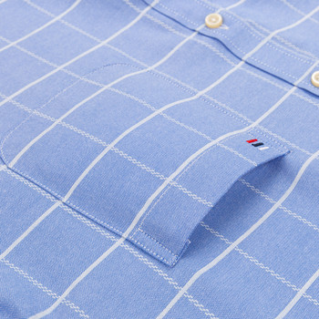 Мъжка карирана оксфордска тъкана риза с дълъг ръкав, единичен джоб, 100% памук, стандартна кройка, универсални ежедневни ризи на райе