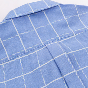 Мъжка карирана оксфордска тъкана риза с дълъг ръкав, единичен джоб, 100% памук, стандартна кройка, универсални ежедневни ризи на райе