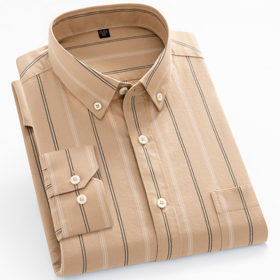 Muška karirana teška pamučna košulja dugih rukava s jednim džepom, udobne ležerne košulje na Oxford pruge standardnog kroja