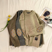 Jesenski patchwork džemper u korejskom stilu 2022. Muški Harajuku modni muški puloveri Retro preveliki 5XL Idol drama zgodan momak Zima