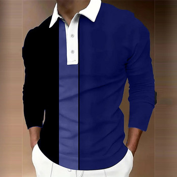 Нова модна мъжка поло тениска с дълъг ръкав и цип Мъжка горна ежедневна поло тениска с голям размер с принт с ревери 5xl Голяма тениска Облекло