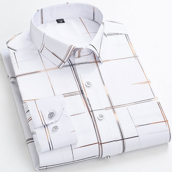 Плюс размер 6XL Мъжки еластични щамповани ежедневни ризи с дълъг ръкав Тънки меки последни луксозни модни нови ризи за мъжки бизнес
