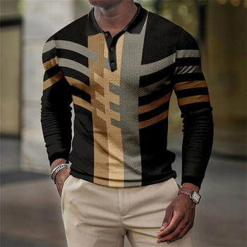 Ανδρικά μακρυμάνικα τρισδιάστατα παντού τυπώματα Ανδρικό πουκάμισο πόλο γεωμετρικά σχέδια Καλοκαιρινά κοντομάνικα ρούχα Street Leisure Μπλούζες πόλο