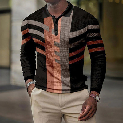 Muška polo majica dugih rukava s 3d printom na cijeloj površini, s geometrijskim uzorcima, ljetna odjeća s kratkim rukavima, ulične polo majice za slobodno vrijeme