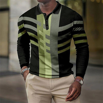 Muška polo majica dugih rukava s 3d printom na cijeloj površini, s geometrijskim uzorcima, ljetna odjeća s kratkim rukavima, ulične polo majice za slobodno vrijeme