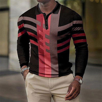 Muška polo majica dugih rukava s 3d printom na cijeloj površini, s geometrijskim uzorcima, ljetna odjeća s kratkim rukavima, ulične polo majice za slobodno vrijeme