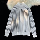 Puloveri Muškarci Pleteni prugasti puloveri Jednostavni uski jesenski šik Novo ležerni dolčevita Trendy višeslojna korejska zimska odjeća