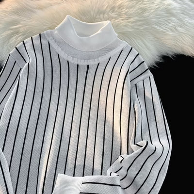 Puloveri Muškarci Pleteni prugasti puloveri Jednostavni uski jesenski šik Novo ležerni dolčevita Trendy višeslojna korejska zimska odjeća