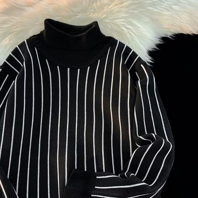 Puloveri Muškarci Pleteni prugasti puloveri Jednostavni uski jesenski šik Novo ležerni dolčevita Trendy višeslojna korejska zimska odjeća