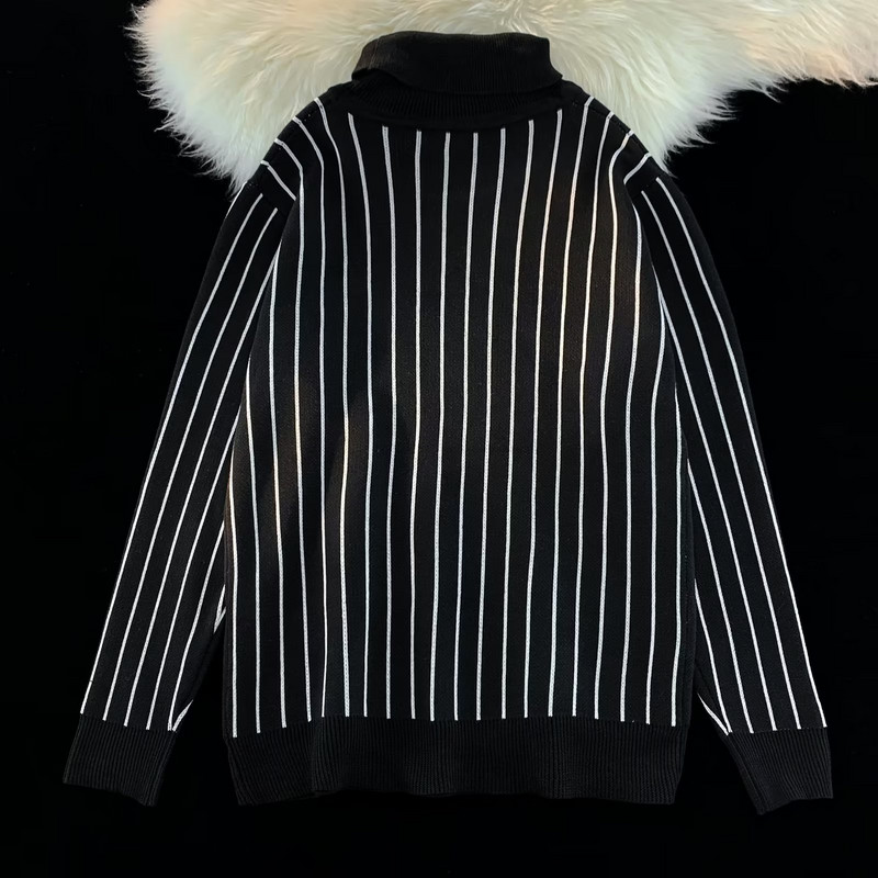 Puloveri Muškarci Pleteni prugasti puloveri Jednostavni uski jesenski šik Novo ležerni dolčevita Trendy višeslojna korejska zimska odjeća