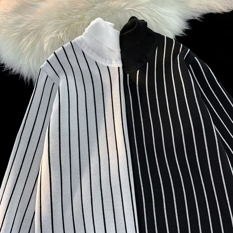 Puloveri Muškarci Pleteni prugasti puloveri Jednostavni uski jesenski šik Novo ležerni dolčevita Trendy višeslojna korejska zimska odjeća