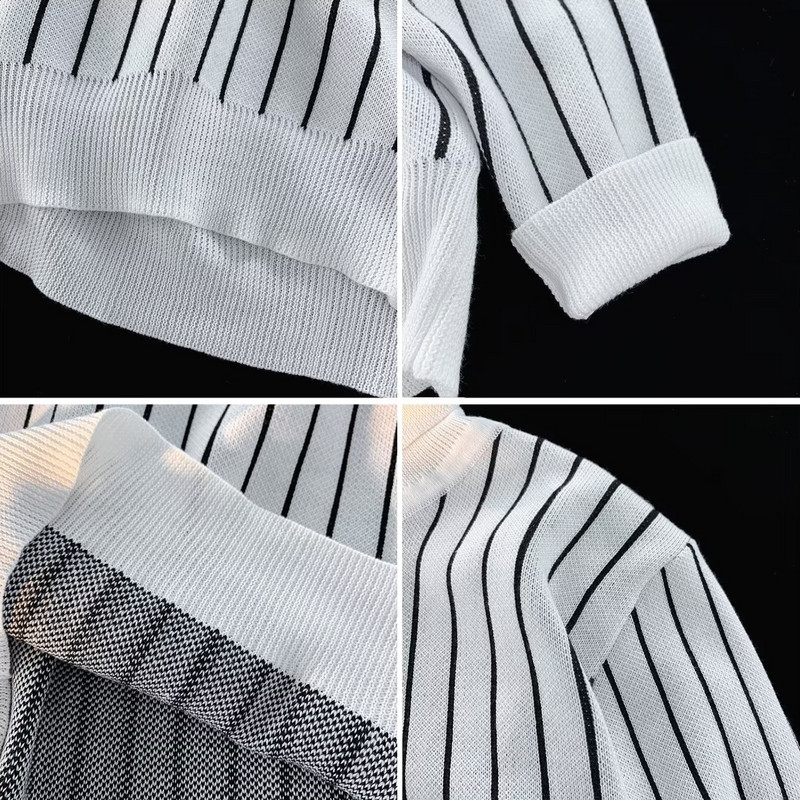 Puloveri Muškarci Pleteni prugasti puloveri Jednostavni uski jesenski šik Novo ležerni dolčevita Trendy višeslojna korejska zimska odjeća