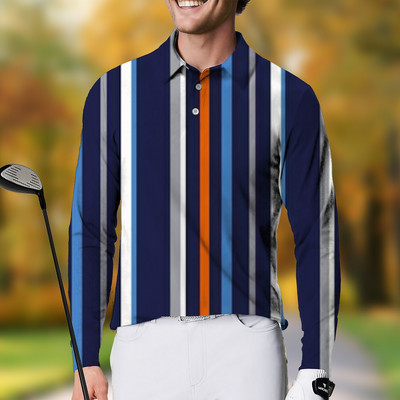 Muška polo majica dugih rukava na pruge Polo dugih rukava Ležerna muška polo majica za golf, modna prevelika 5xl gornja odjeća s dugmićima