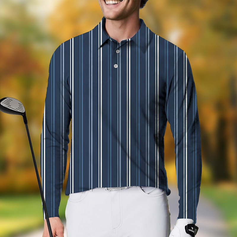 Muška polo majica dugih rukava na pruge Polo dugih rukava Ležerna muška polo majica za golf, modna prevelika 5xl gornja odjeća s dugmićima