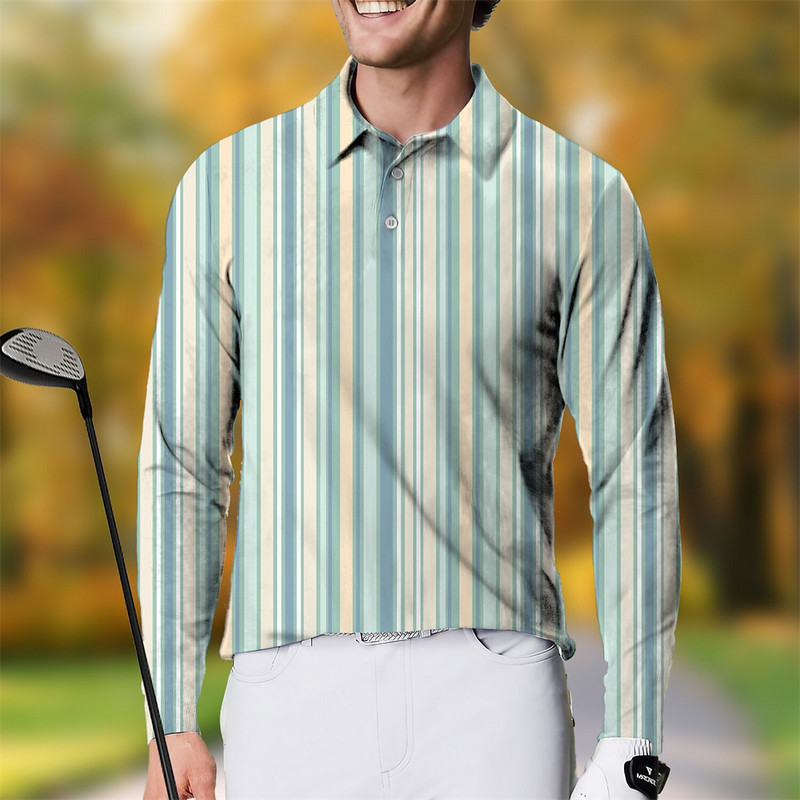 Muška polo majica dugih rukava na pruge Polo dugih rukava Ležerna muška polo majica za golf, modna prevelika 5xl gornja odjeća s dugmićima