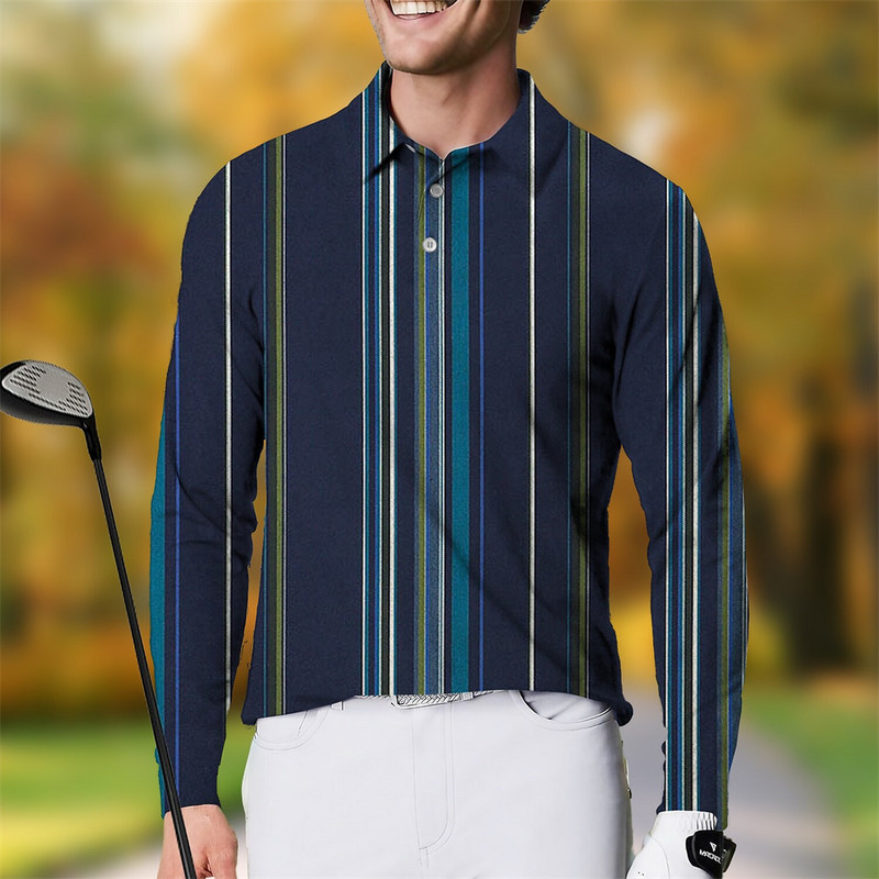 Muška polo majica dugih rukava na pruge Polo dugih rukava Ležerna muška polo majica za golf, modna prevelika 5xl gornja odjeća s dugmićima