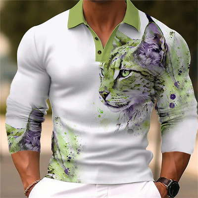 Animal Ανδρικό πουκάμισο πόλο 3d Wolf Printing Casual καθημερινά μπλουζάκια μπλουζάκια μπλουζάκια Fierce Beast για ανδρικά ρούχα Καλοκαιρινά μακρυμάνικα