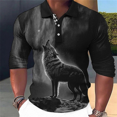 Animal Ανδρικό πουκάμισο πόλο 3d Wolf Printing Casual καθημερινά μπλουζάκια μπλουζάκια μπλουζάκια Fierce Beast για ανδρικά ρούχα Καλοκαιρινά μακρυμάνικα