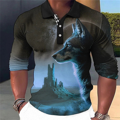 Animal Ανδρικό πουκάμισο πόλο 3d Wolf Printing Casual καθημερινά μπλουζάκια μπλουζάκια μπλουζάκια Fierce Beast για ανδρικά ρούχα Καλοκαιρινά μακρυμάνικα