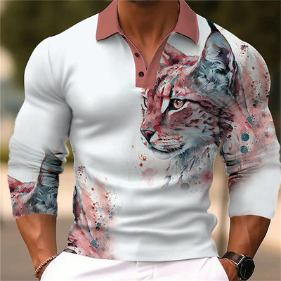 Animal Ανδρικό πουκάμισο πόλο 3d Wolf Printing Casual καθημερινά μπλουζάκια μπλουζάκια μπλουζάκια Fierce Beast για ανδρικά ρούχα Καλοκαιρινά μακρυμάνικα