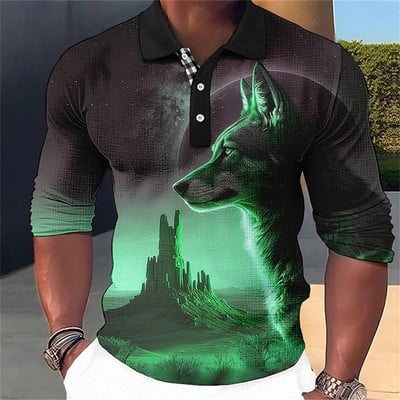 Animal Ανδρικό πουκάμισο πόλο 3d Wolf Printing Casual καθημερινά μπλουζάκια μπλουζάκια μπλουζάκια Fierce Beast για ανδρικά ρούχα Καλοκαιρινά μακρυμάνικα