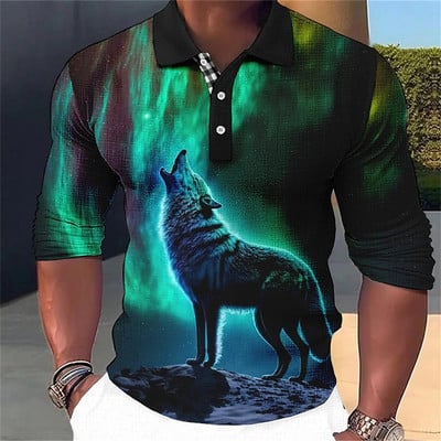 Animal Ανδρικό πουκάμισο πόλο 3d Wolf Printing Casual καθημερινά μπλουζάκια μπλουζάκια μπλουζάκια Fierce Beast για ανδρικά ρούχα Καλοκαιρινά μακρυμάνικα