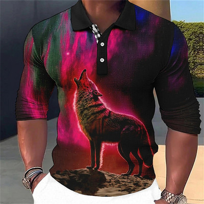 Animal Ανδρικό πουκάμισο πόλο 3d Wolf Printing Casual καθημερινά μπλουζάκια μπλουζάκια μπλουζάκια Fierce Beast για ανδρικά ρούχα Καλοκαιρινά μακρυμάνικα