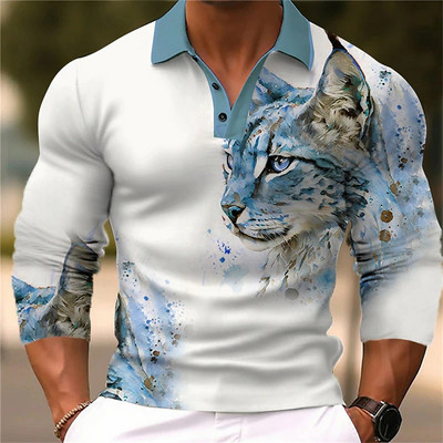 Animal Ανδρικό πουκάμισο πόλο 3d Wolf Printing Casual καθημερινά μπλουζάκια μπλουζάκια μπλουζάκια Fierce Beast για ανδρικά ρούχα Καλοκαιρινά μακρυμάνικα