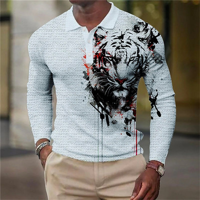 Animal Ανδρικό πουκάμισο πόλο 3d Wolf Printing Casual καθημερινά μπλουζάκια μπλουζάκια μπλουζάκια Fierce Beast για ανδρικά ρούχα Καλοκαιρινά μακρυμάνικα