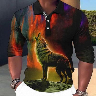 Animal Ανδρικό πουκάμισο πόλο 3d Wolf Printing Casual καθημερινά μπλουζάκια μπλουζάκια μπλουζάκια Fierce Beast για ανδρικά ρούχα Καλοκαιρινά μακρυμάνικα