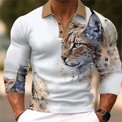 Animal Ανδρικό πουκάμισο πόλο 3d Wolf Printing Casual καθημερινά μπλουζάκια μπλουζάκια μπλουζάκια Fierce Beast για ανδρικά ρούχα Καλοκαιρινά μακρυμάνικα