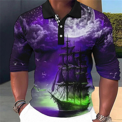 Uus meeste polosärk Pirate Ship T-särk, pikkade varrukatega vabaajapurjetamine meeste polo-mood ülisuur 5xl kiiresti kuivavad nööbiga topsid riided