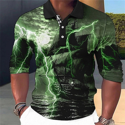 Uus meeste polosärk Pirate Ship T-särk, pikkade varrukatega vabaajapurjetamine meeste polo-mood ülisuur 5xl kiiresti kuivavad nööbiga topsid riided