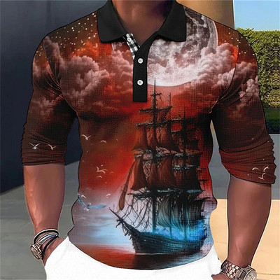 Uus meeste polosärk Pirate Ship T-särk, pikkade varrukatega vabaajapurjetamine meeste polo-mood ülisuur 5xl kiiresti kuivavad nööbiga topsid riided