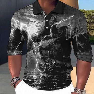 Uus meeste polosärk Pirate Ship T-särk, pikkade varrukatega vabaajapurjetamine meeste polo-mood ülisuur 5xl kiiresti kuivavad nööbiga topsid riided