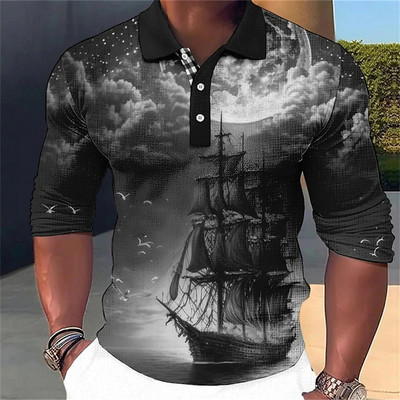 Uus meeste polosärk Pirate Ship T-särk, pikkade varrukatega vabaajapurjetamine meeste polo-mood ülisuur 5xl kiiresti kuivavad nööbiga topsid riided