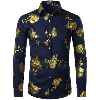 Хавайски ризи с флорални мотиви Мъжка модна риза с дълъг ръкав Плажна блуза Мъжко облекло Професионални блузи Мъжки камиси с цветя