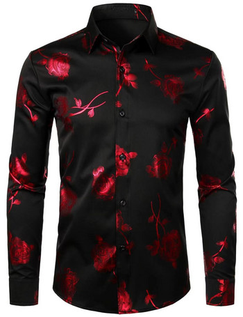 Хавайски ризи с флорални мотиви Мъжка модна риза с дълъг ръкав Плажна блуза Мъжко облекло Професионални блузи Мъжки камиси с цветя