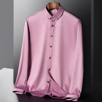 Мъжка парти танцова риза с копчета с копчета без джобове и дълги ръкави, еластични, копринени, без бръчки, ежедневни поплинови ризи