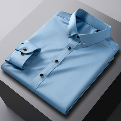 Muška svečana košulja s dijamantima za zabavu i ples bez džepova, dugih rukava, rastezljive, svilenkaste ležerne košulje bez bora