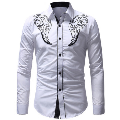 Western Cowboy tikandiga särgid Meeste vabaaja Slim Fit pikkade varrukatega seltskondlikud peosärgid Meeste riided Camisetas Masculina Uus