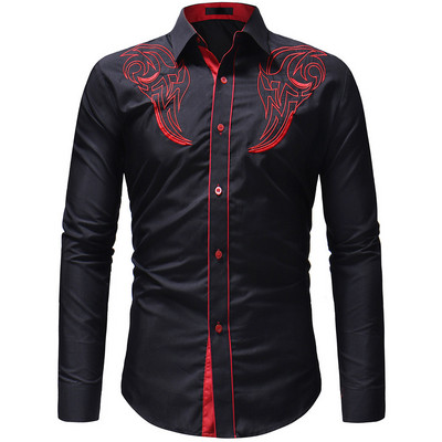 Western Cowboy tikandiga särgid Meeste vabaaja Slim Fit pikkade varrukatega seltskondlikud peosärgid Meeste riided Camisetas Masculina Uus