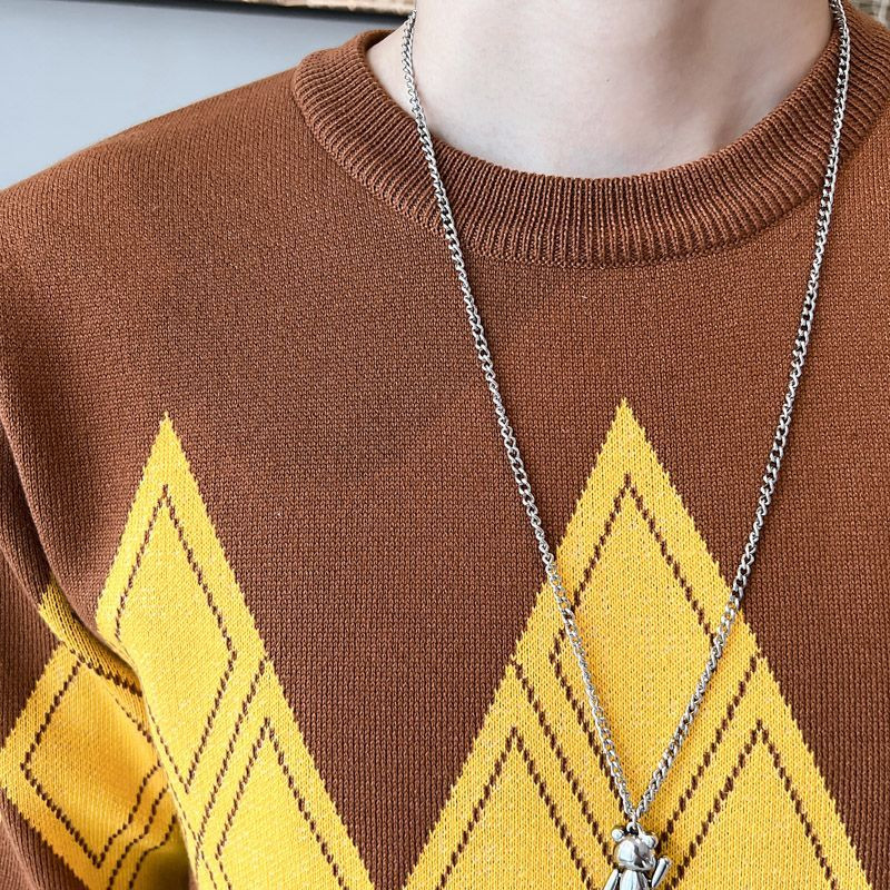 Πλεκτό πουλόβερ φθινοπώρου και χειμώνα Ανδρικά Χαλαρά ιαπωνικά ρετρό κινούμενα σχέδια Αντρική τάση μόδας Μόδα Casual Harajuku πουλόβερ D175