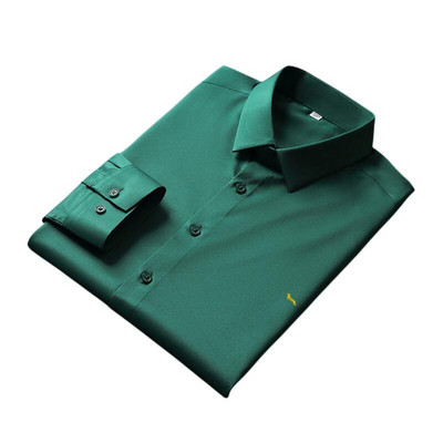 Nove proljetne muške ležerne neželjezne svilene jednobojne poslovne vezene bluze s dugim rukavima Harmont, uske Blaine košulje