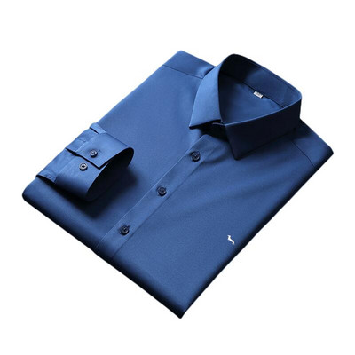 Nove proljetne muške ležerne neželjezne svilene jednobojne poslovne vezene bluze s dugim rukavima Harmont, uske Blaine košulje